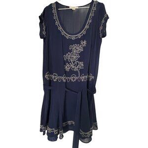 Forever 21 XXI Boutique drop-waidress navy with gray silver beaded accent size L